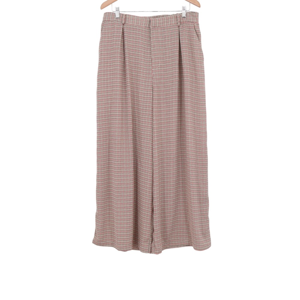 Tronjori XXL Wide Leg Houndstooth Pants Red Black Tan High Waist Pleated Trouser